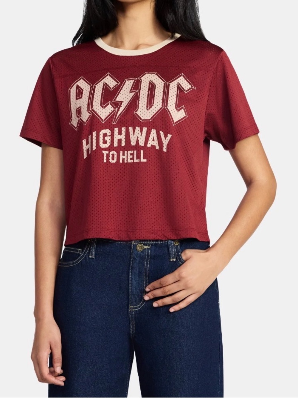AC/DC Women’s Junior Teen Maroon Graphic Jersey XXS  Slightly Cropped